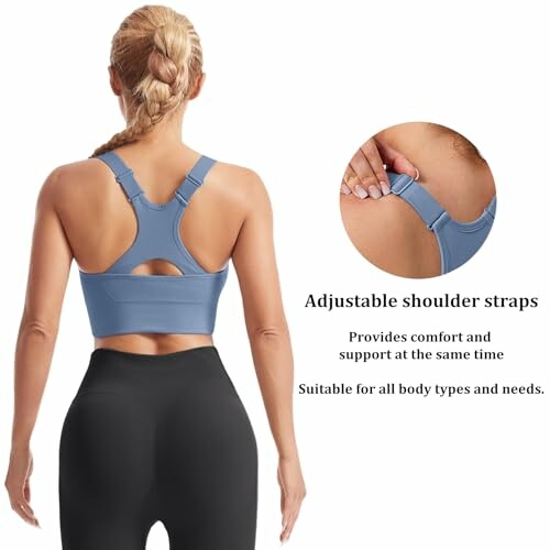 Mujer de espaldas con sujetador deportivo ajustable