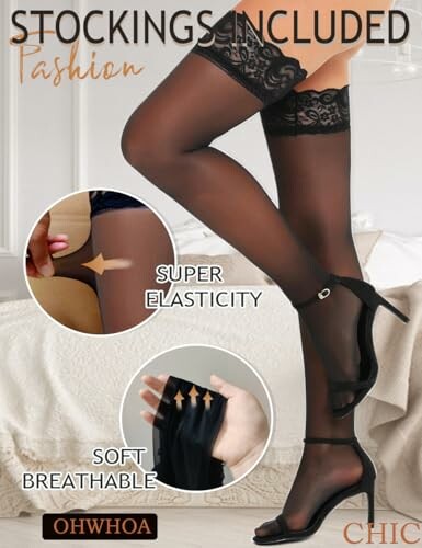 Medias negras con detalles de moda y elasticidad.