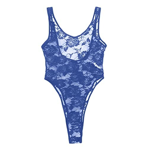 Body de encaje azul con diseño floral.
