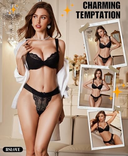 Mujer con lencería negra en poses elegantes