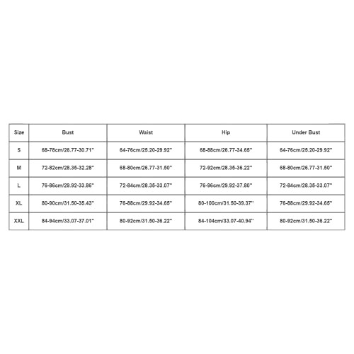 Tabla de tallas de ropa con medidas de busto, cintura y cadera.