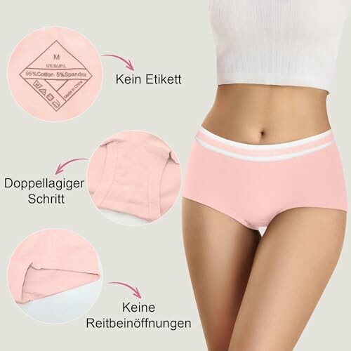 Ropa interior rosa de mujer sin etiquetas, con paso de doble capa y sin aberturas irritantes.