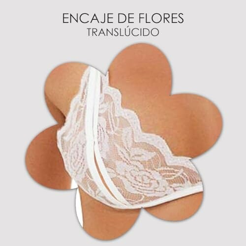 Detalle de encaje de flores translúcido en prenda íntima.