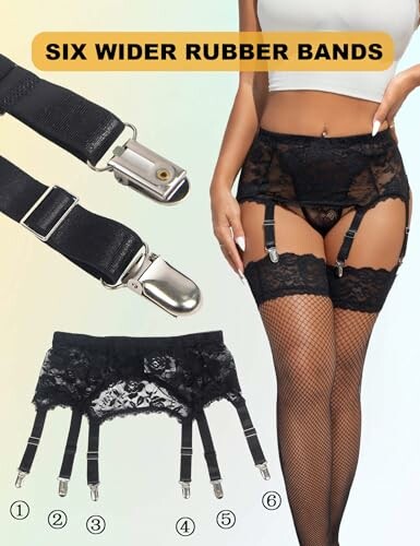 Cinturón de liga con bandas de goma anchas y medias de encaje.