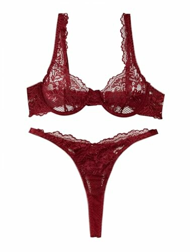 Conjunto de lencería burdeos de encaje