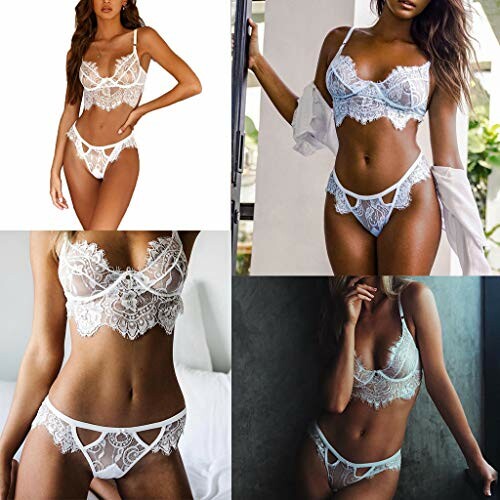 Conjunto de lencería de encaje blanco.