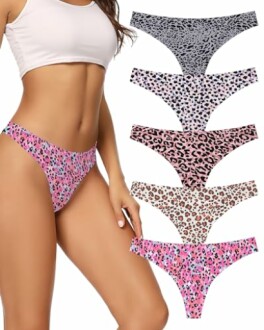 Conjunto de tangas con estampado de leopardo en varios colores.