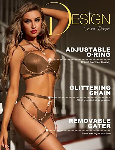 Conjunto de lencería con detalles ajustables y brillantes.