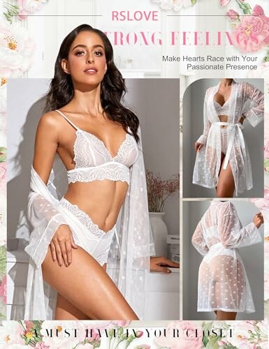 Modelo con lencería blanca y bata transparente