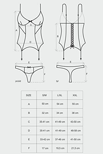 Diagrama de tallas para lencería femenina con medidas en centímetros.