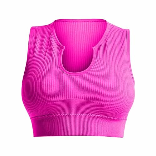 Sujetador deportivo rosa con textura acanalada.