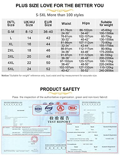Tabla de tallas para ropa de talla grande con medidas de cintura y cadera.