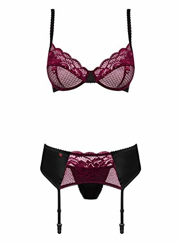 Conjunto de lencería rojo y negro con encaje.