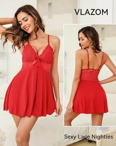 Mujer con camisón de encaje rojo