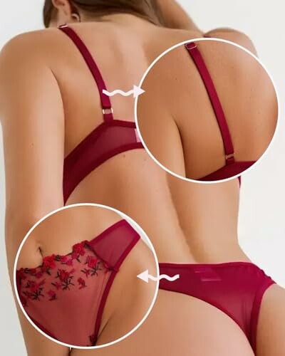 Conjunto de lencería roja con detalles de encaje.