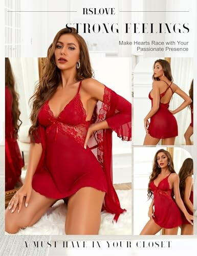 Mujer con conjunto de lencería roja.