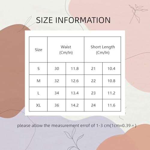 Tabla de tallas con medidas de cintura y largo de pantalón.