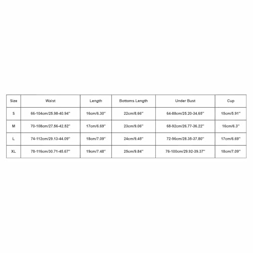 Tabla de tallas de ropa con medidas en centímetros y pulgadas.