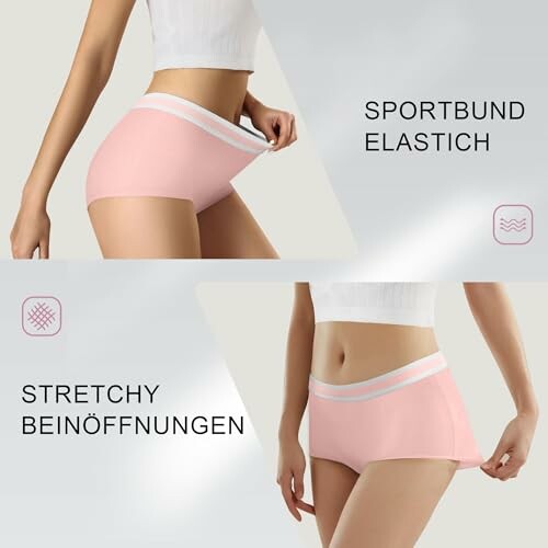 Mujer mostrando elasticidad de la ropa interior.