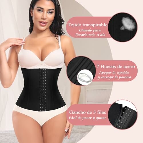 Mujer usando corsé con características destacadas