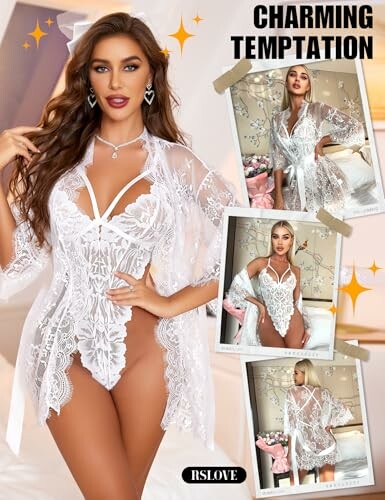 Mujer con lencería blanca de encaje