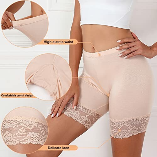 Mujer usando pantalones cortos de encaje con cintura alta